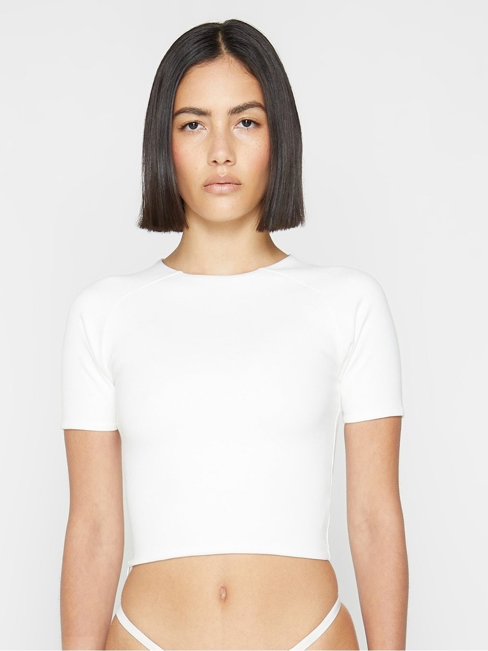 Maniere De Voir White Short Sleeve Crop Top